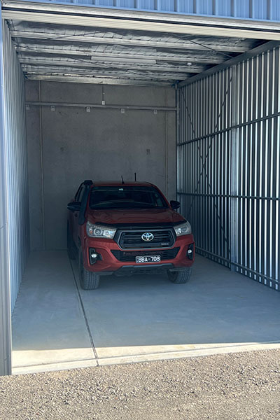 Car stored in a drive-up self storage unit in the Pakenham facility.