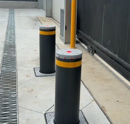 Automatic bollards parts of the security stack at the Pakenham storage facility.